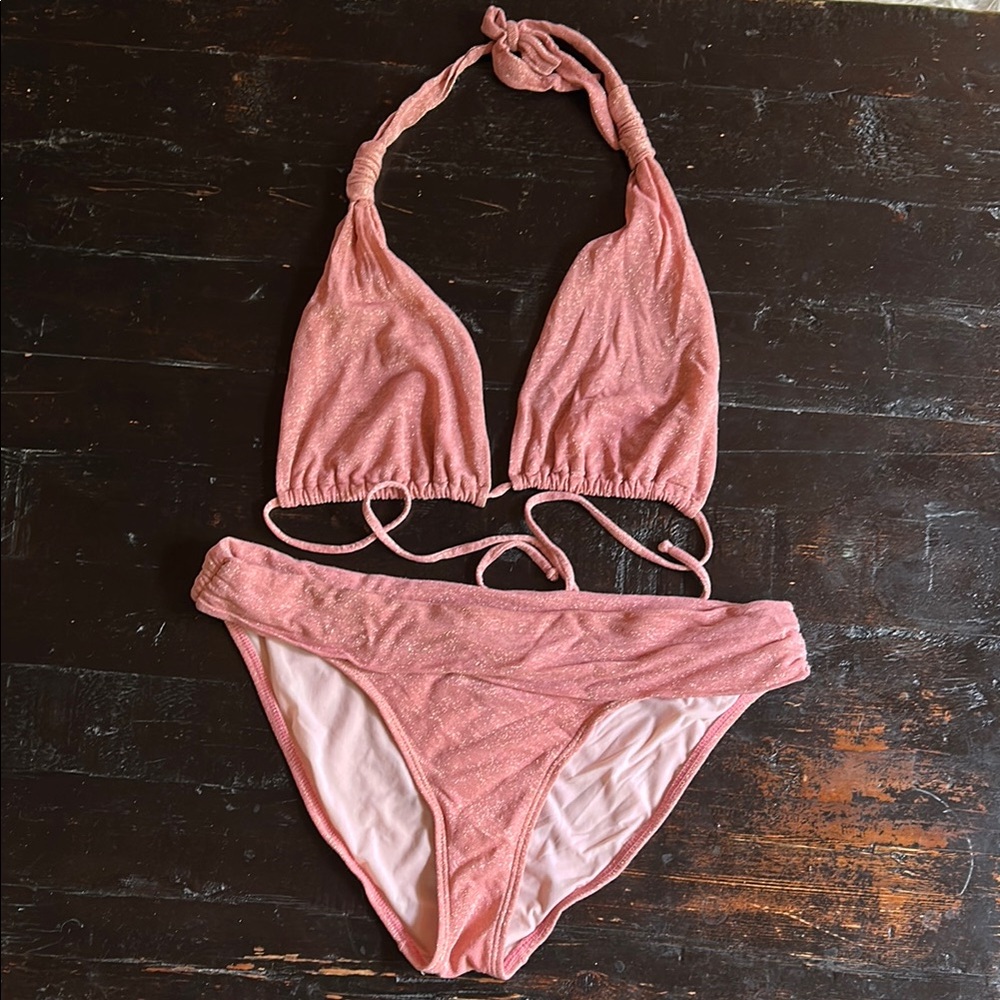 GUC VIX Paula Hermanny Pink Glitter gold Bikini Set size large